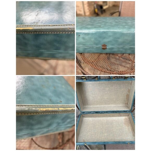 1950s hard shell suitcases in blue marble color three pieces - Picture 10 of 10